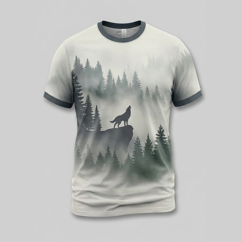 Misty Pine Forest Lone Wolf Outdoor Aop Tshirt