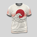 Japanese Zen Wave Crimson Solar Disc Aop Tshirt